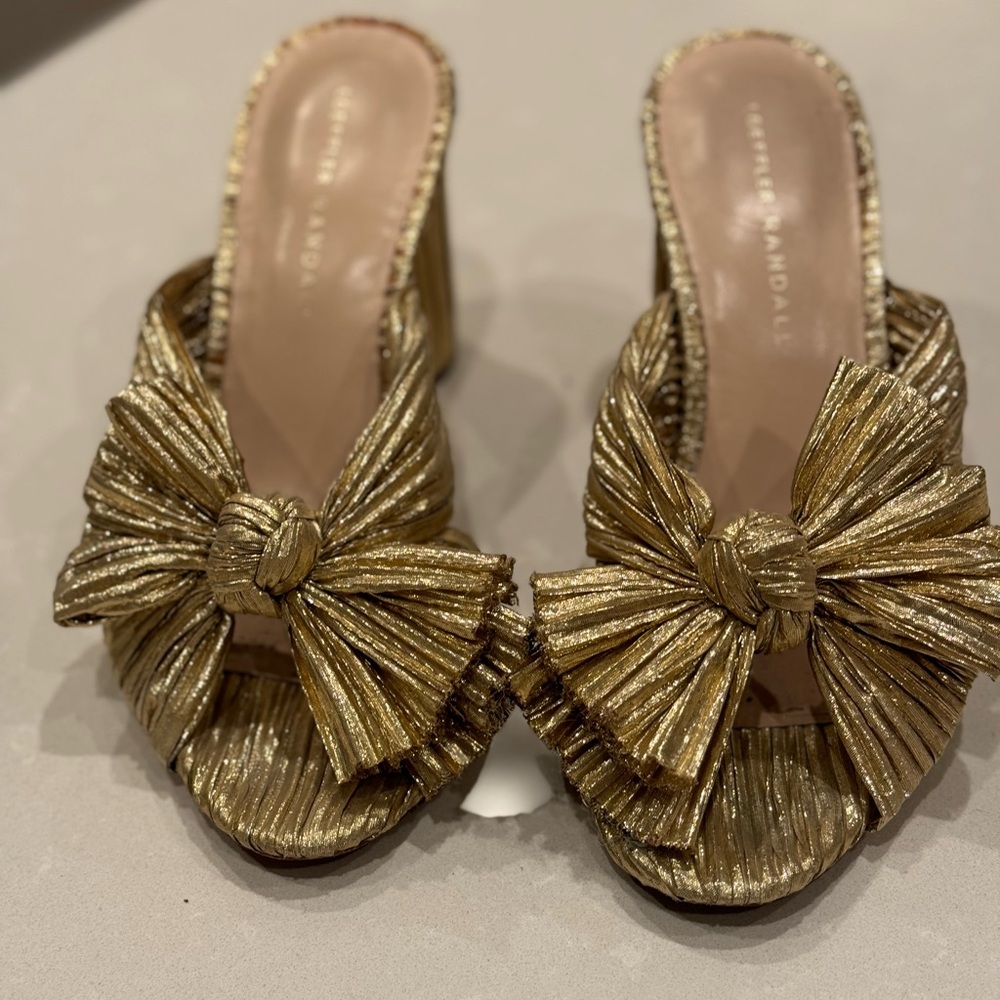 Loeffer Randall Penny Gold Pleated Bow Heel